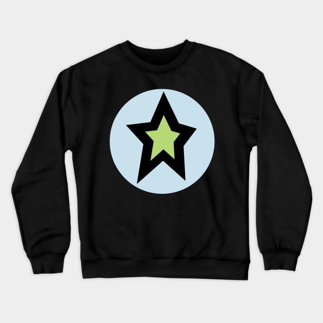 Green Star Light Blue Circle Graphic Crewneck Sweatshirt by ellenhenryart